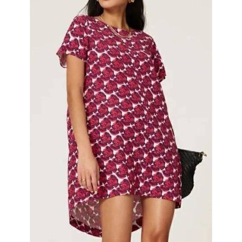 PETER SOM Collective Pop Art Dress Womens Red Floral Shift Short Sleeve SZ 6
